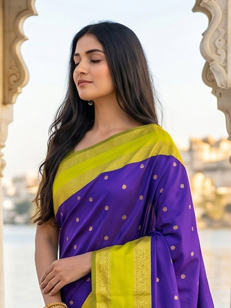 Purple Soft Silk Zari Weaving Wedding Reception Party Festival Casual Heavy Border Sarees