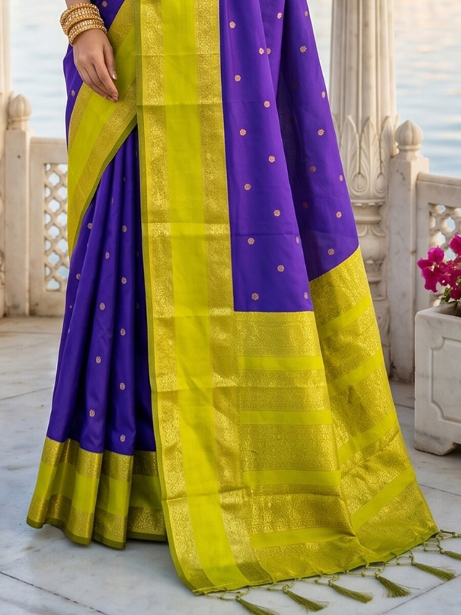 Purple Soft Silk Zari Weaving Wedding Reception Party Festival Casual Heavy Border Sarees