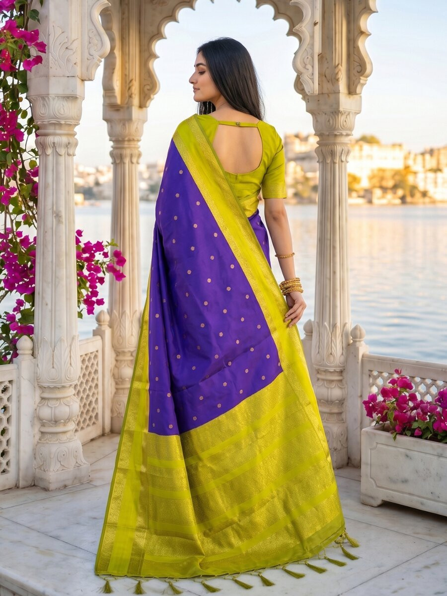 Purple Soft Silk Zari Weaving Wedding Reception Party Festival Casual Heavy Border Sarees