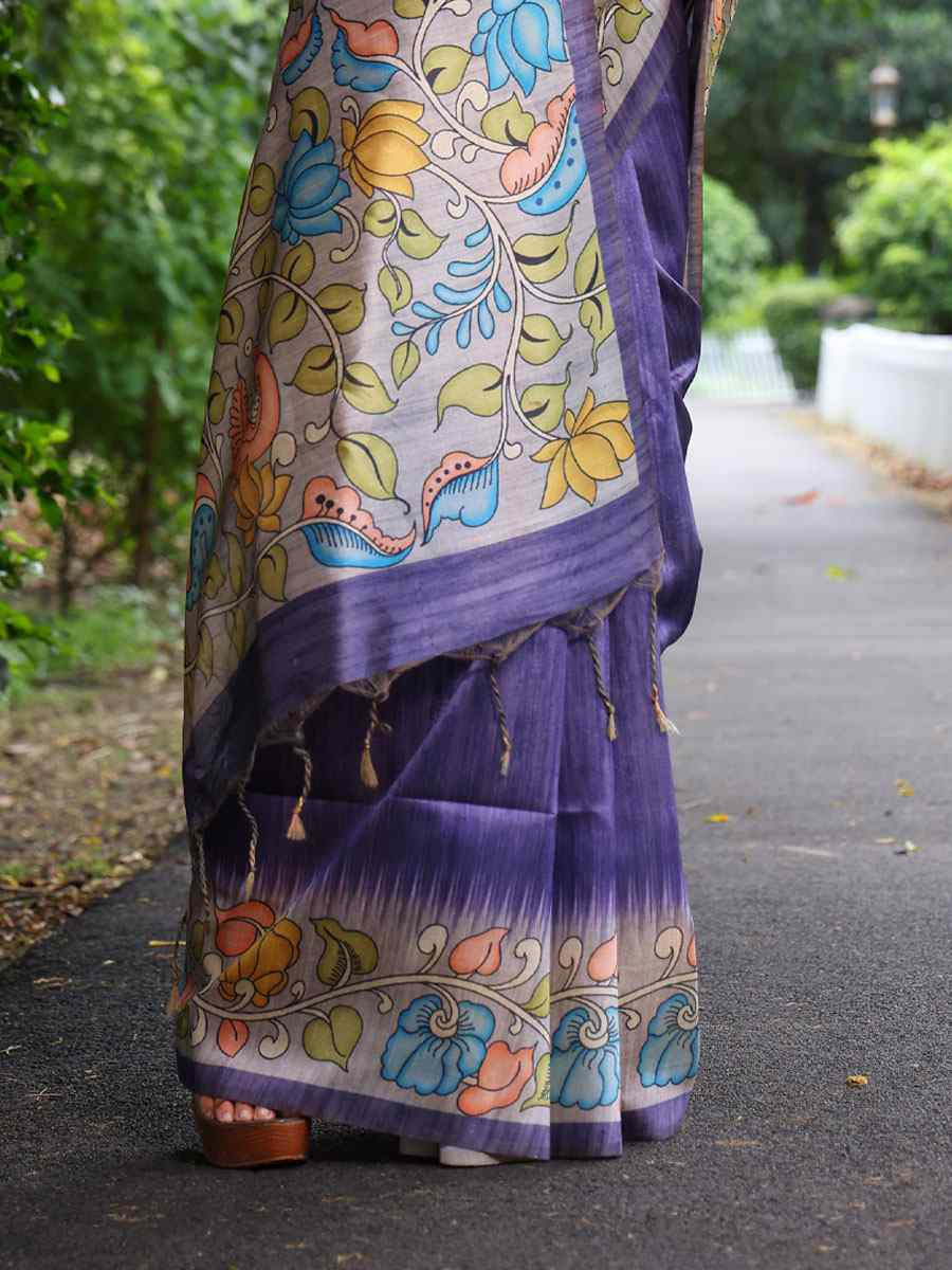 Purple Soft Tussar Silk Printed Casual Reception Festival Wedding Fancy Classic Style Sarees