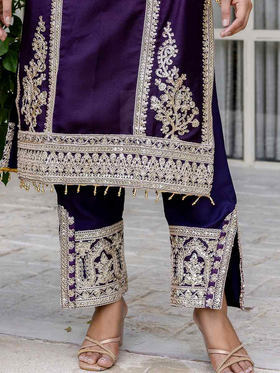 Purple Star Georgette Embroidered Festival Casual Ready Pant Salwar Kameez