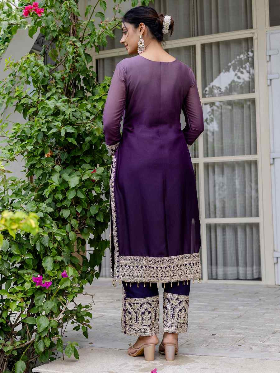 Purple Star Georgette Embroidered Festival Casual Ready Pant Salwar Kameez