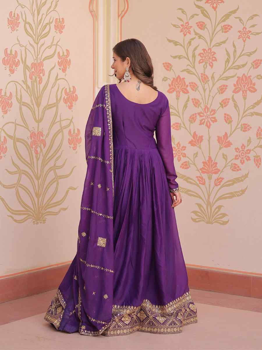 Purple Star Georgette Embroidered Festival Casual Wedding Gown