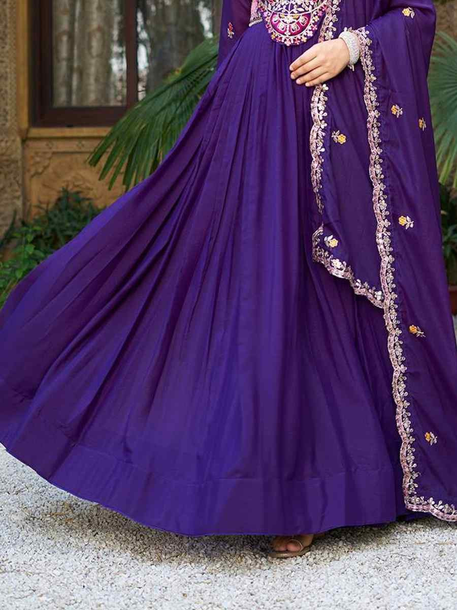 Purple Star Georgette Embroidered Festival Party Gown