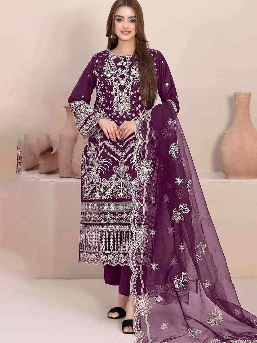 Purple Star Georgette Embroidered Festival Wedding Pant Salwar Kameez