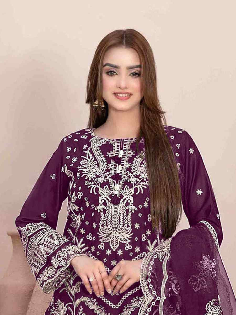 Purple Star Georgette Embroidered Festival Wedding Pant Salwar Kameez