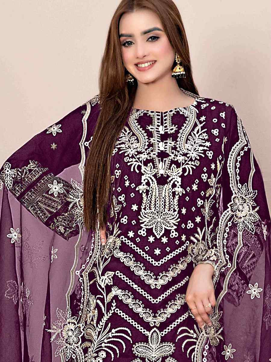 Purple Star Georgette Embroidered Festival Wedding Pant Salwar Kameez