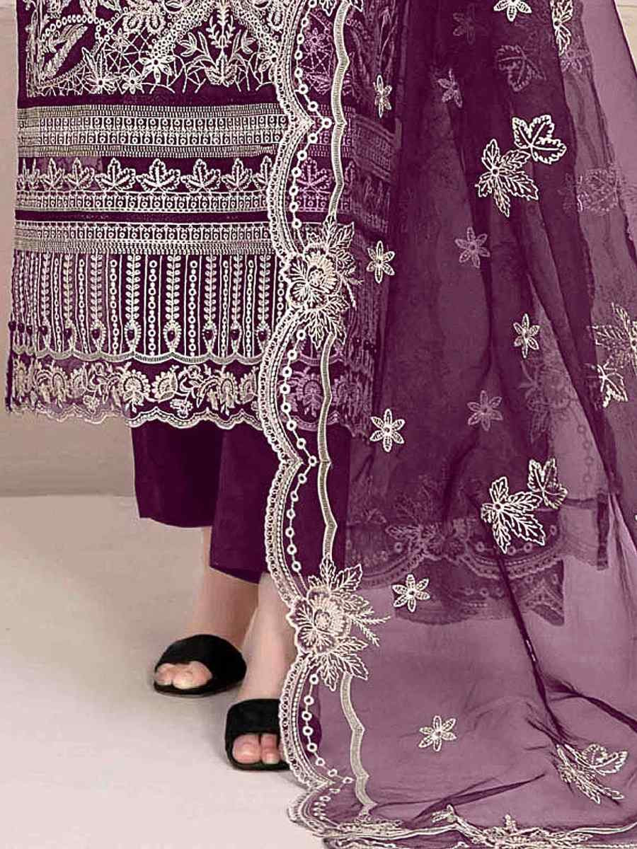 Purple Star Georgette Embroidered Festival Wedding Pant Salwar Kameez