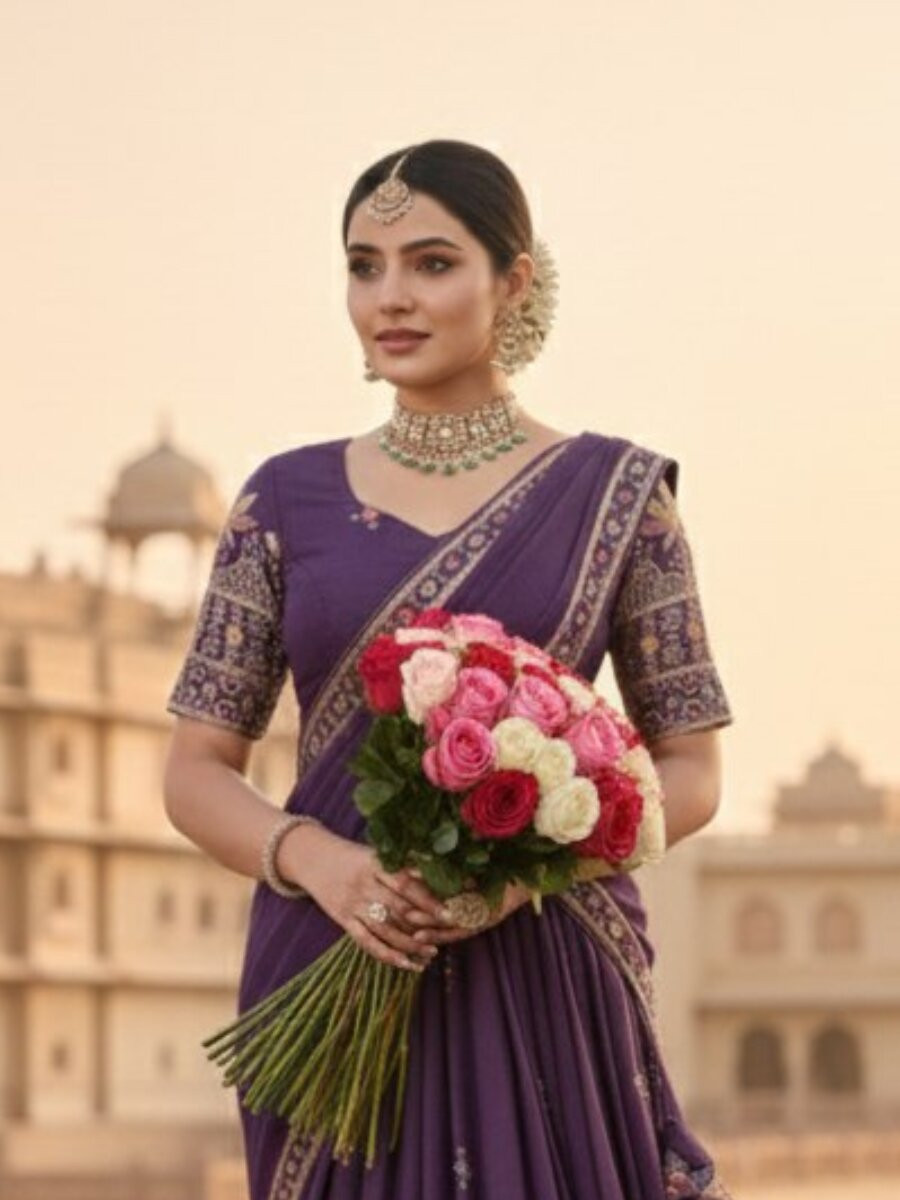 Purple Star Georgette Embroidery Wedding Party Festival Heavy Border Lehenga Choli