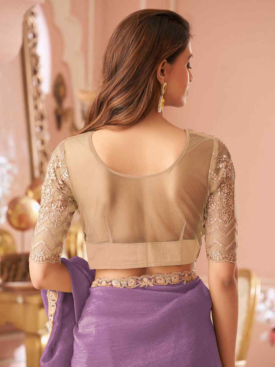 Purple Sunshine Georgette Embroidery Bridal Reception Festival Wedding Fancy Heavy Border Saree