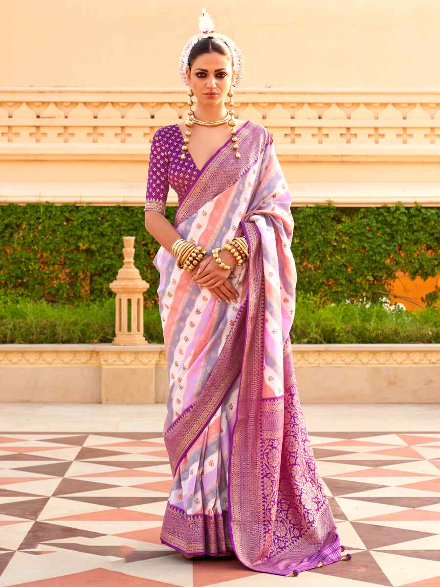Purple Super Silk Handwoven Festival Casual Heavy Border Saree
