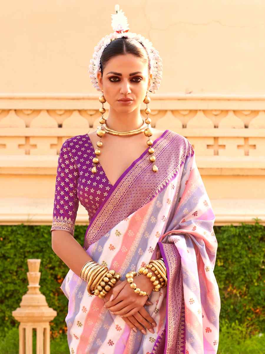 Purple Super Silk Handwoven Festival Casual Heavy Border Saree