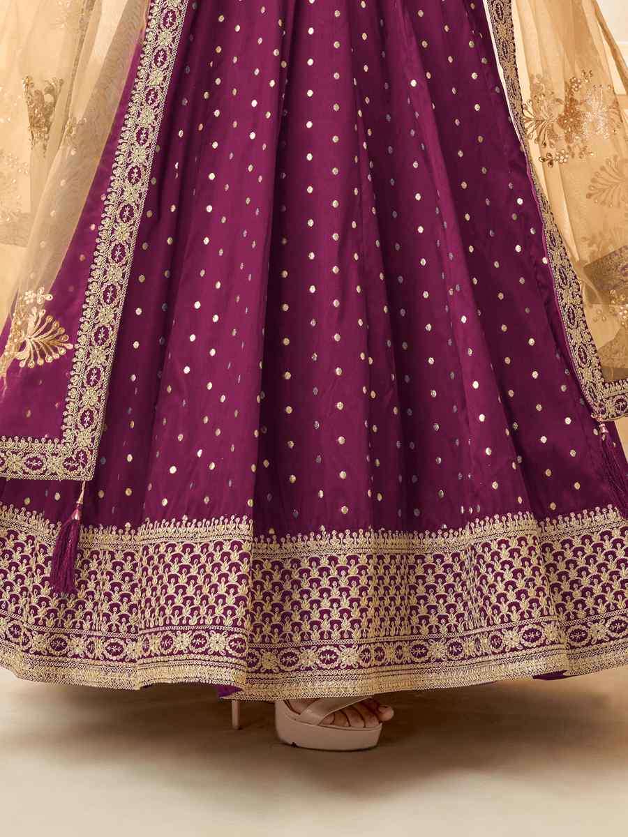 Purple Tafeta Butti Embroidered Wedding Festival Anarkali Salwar Kameez