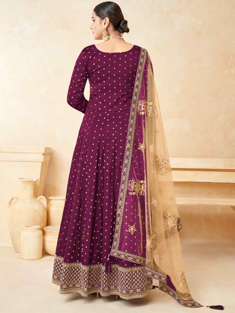 Purple Tafeta Butti Embroidered Wedding Festival Anarkali Salwar Kameez