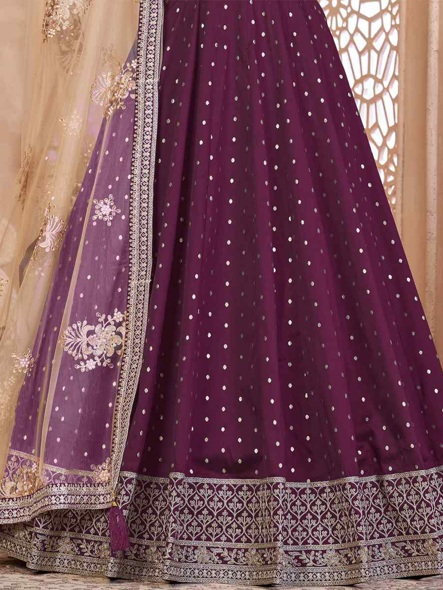 Purple Taffeta Butti Embroidered Party Wedding Anarkali Salwar Kameez