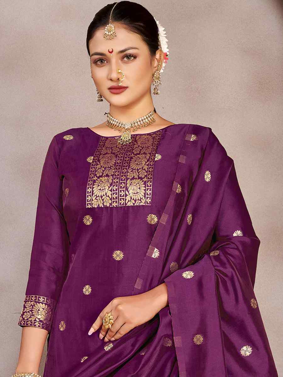Purple Tapeta Silk Embroidered Casual Festival Pant Salwar Kameez