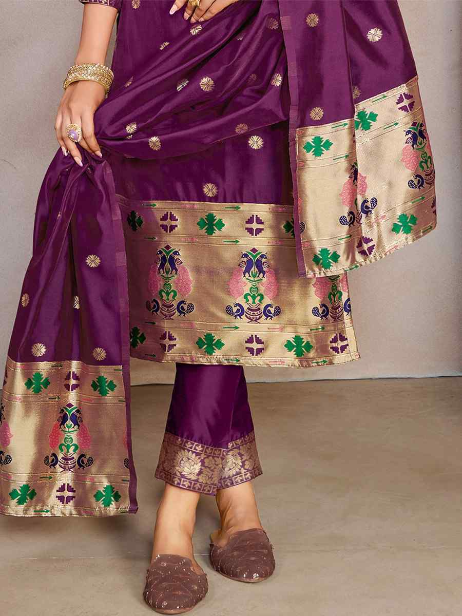 Purple Tapeta Silk Embroidered Casual Festival Pant Salwar Kameez