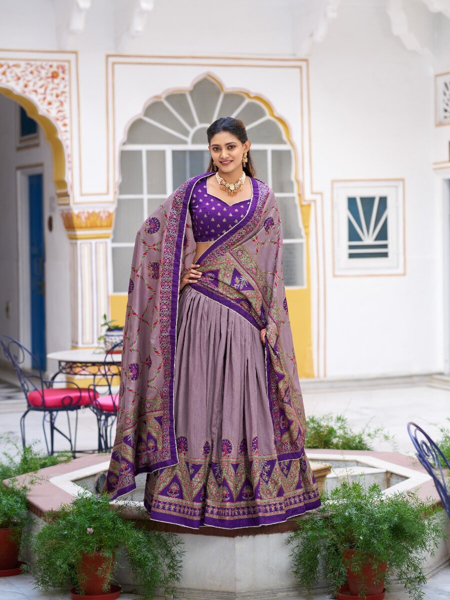Purple Tasar Silk Tasar Silk Lace Work Wedding Reception Party Festival Heavy Border Lehenga Choli