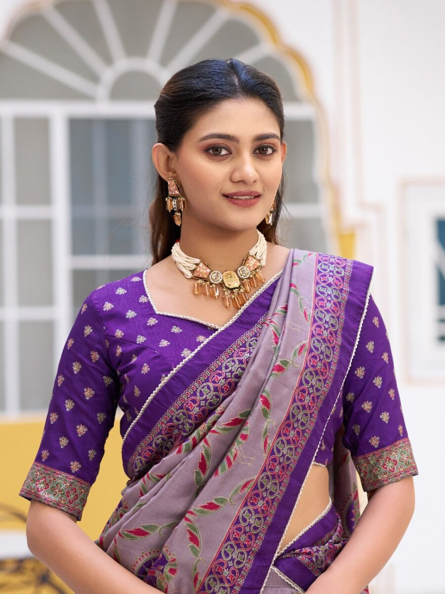 Purple Tasar Silk Tasar Silk Lace Work Wedding Reception Party Festival Heavy Border Lehenga Choli