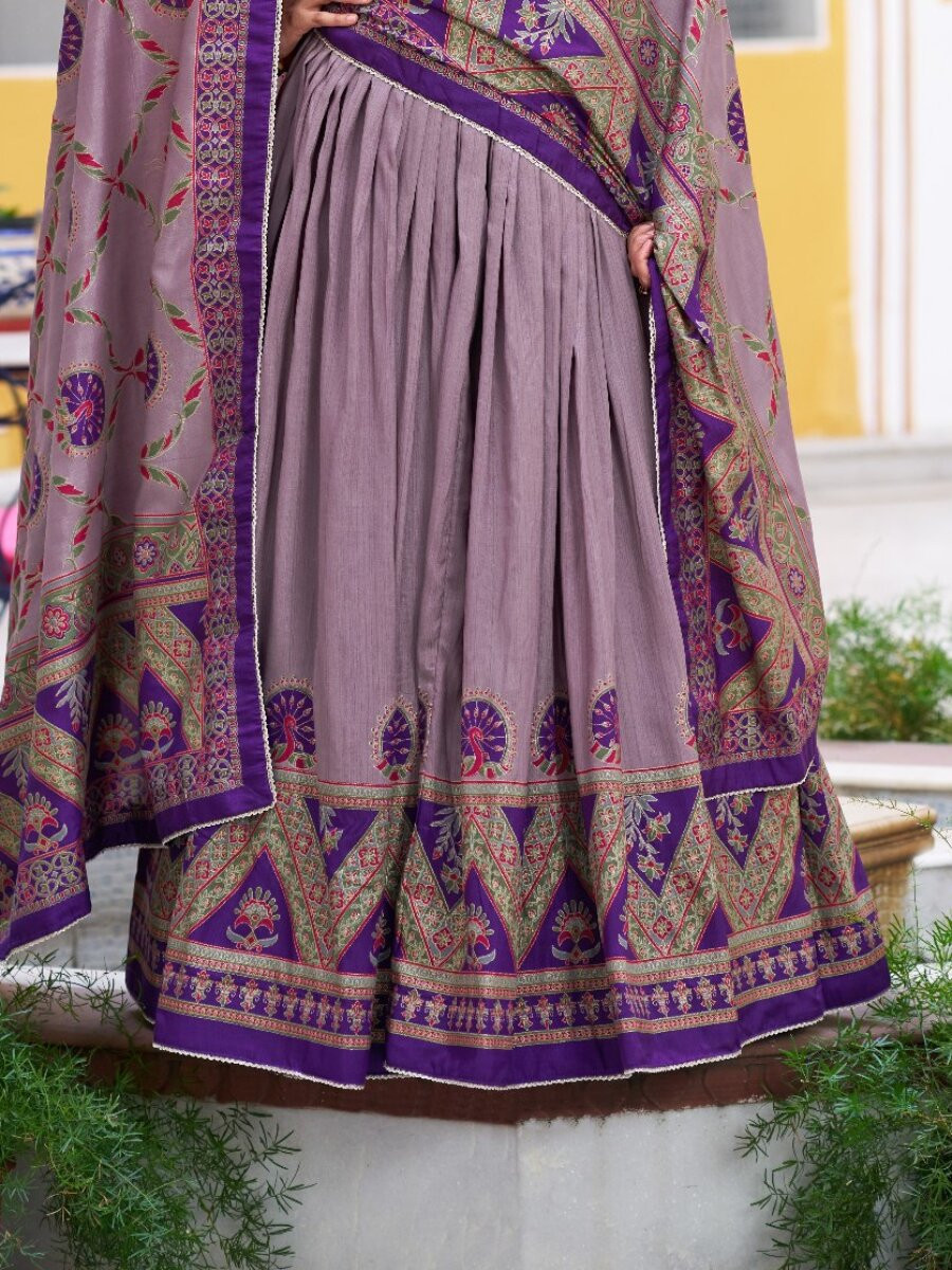 Purple Tasar Silk Tasar Silk Lace Work Wedding Reception Party Festival Heavy Border Lehenga Choli