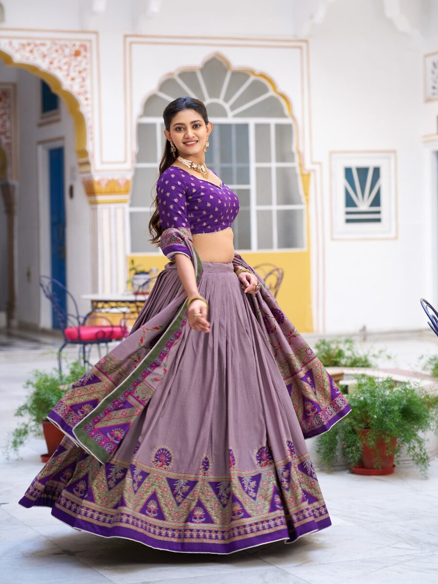 Purple Tasar Silk Tasar Silk Lace Work Wedding Reception Party Festival Heavy Border Lehenga Choli