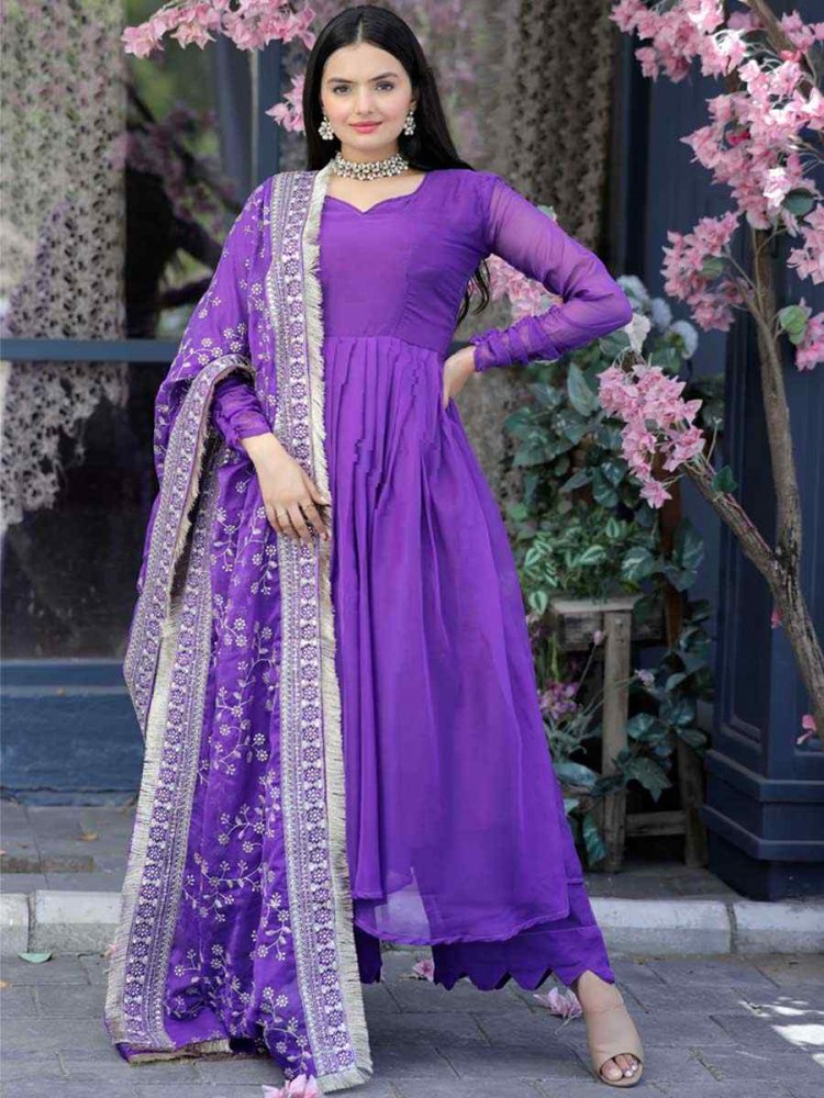 Purple Tebby Silk Embroidered Festival Party Ready Pant Salwar Kameez