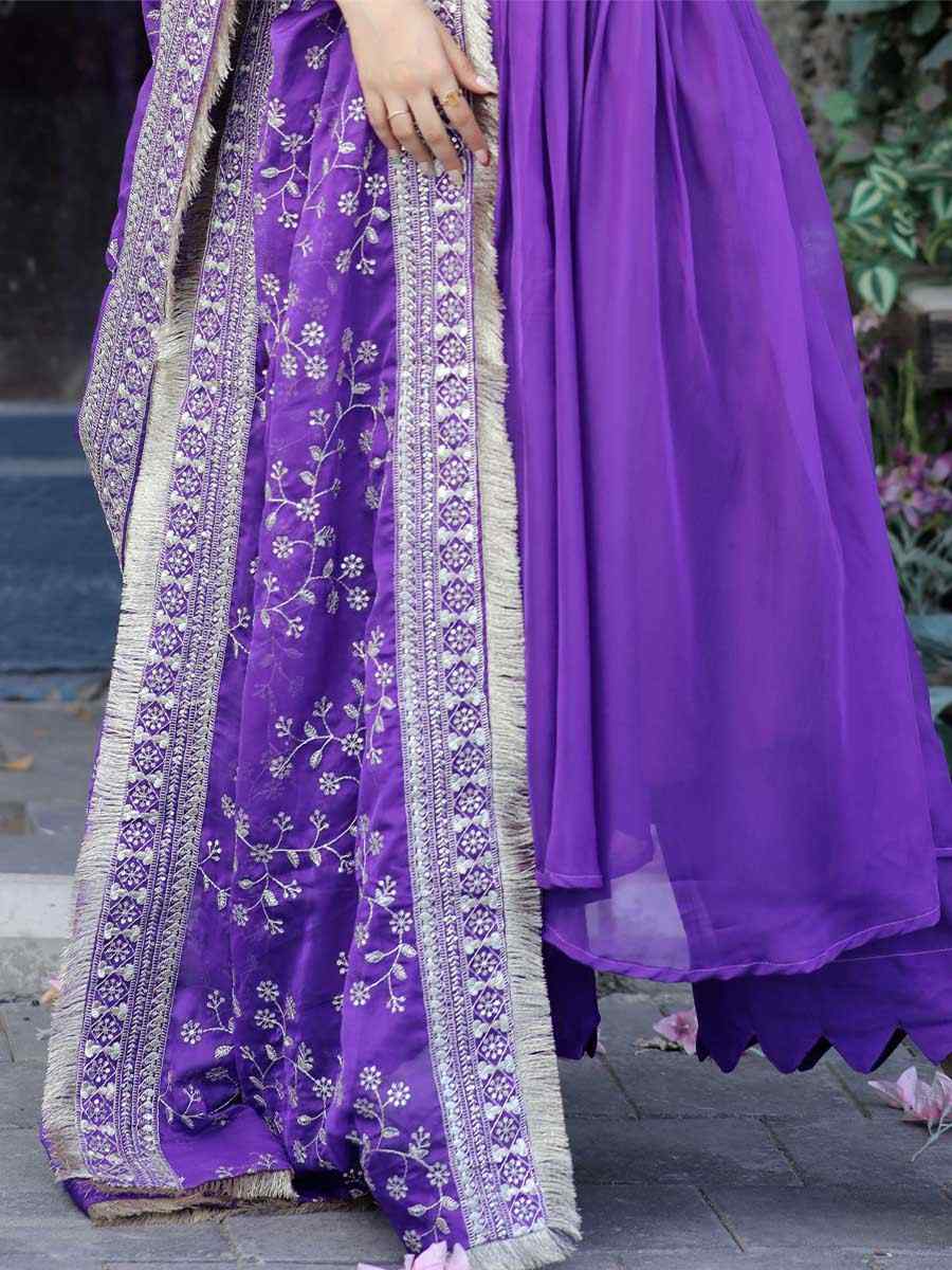 Purple Tebby Silk Embroidered Festival Party Ready Pant Salwar Kameez
