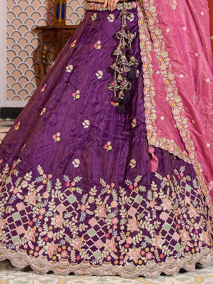Purple Tissue Embroidered Wedding Reception Festival Heavy Border Lehenga Choli