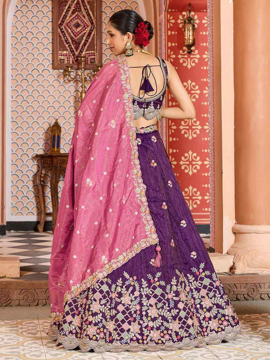 Purple Tissue Embroidered Wedding Reception Festival Heavy Border Lehenga Choli