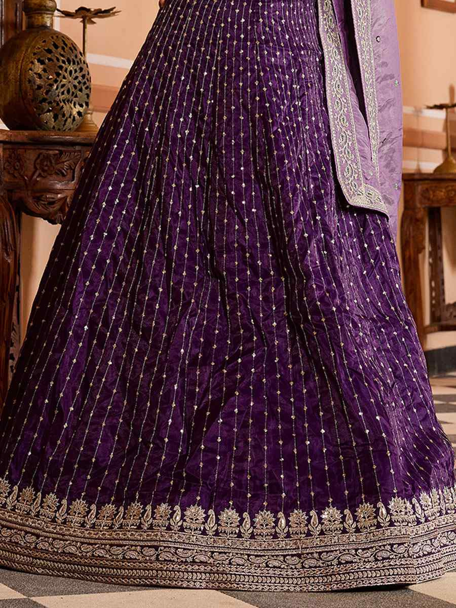 Purple Tissue Silk Embroidered Wedding Reception Festival Heavy Border Lehenga Choli
