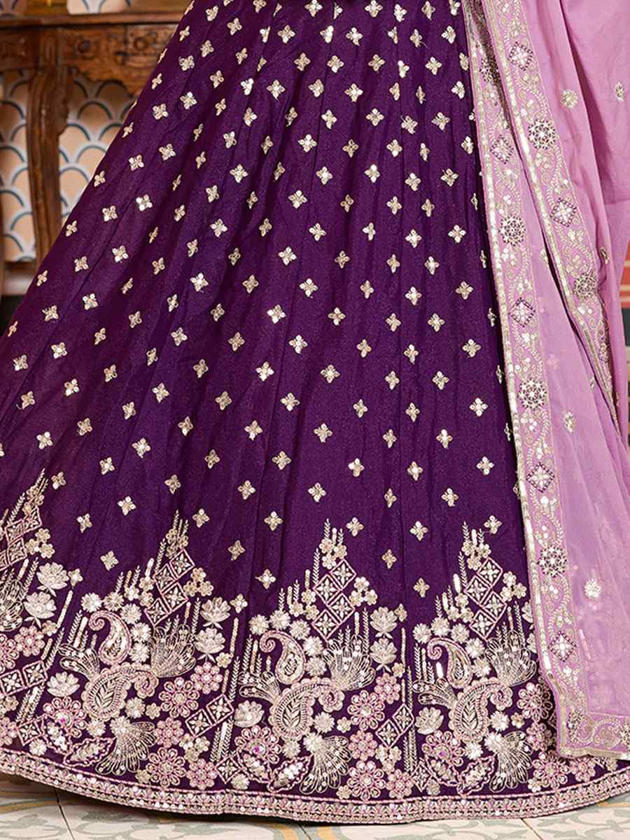 Purple Tissue Silk Embroidered Wedding Reception Festival Heavy Border Lehenga Choli