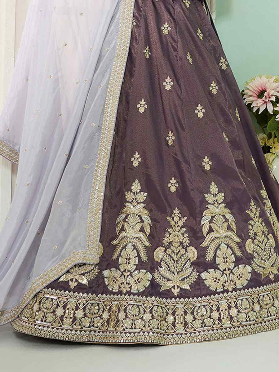 Purple Tissue Silk Embroidered Wedding Reception Festival Heavy Border Lehenga Choli