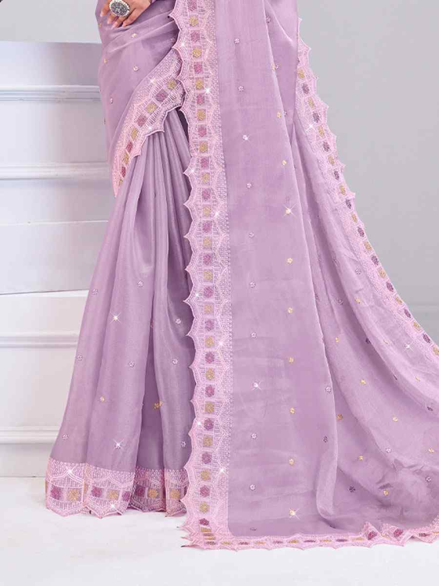 Purple Tissue Silk Embroidery Traditional Bridal Reception Festival Wedding Fancy Heavy Border Saree