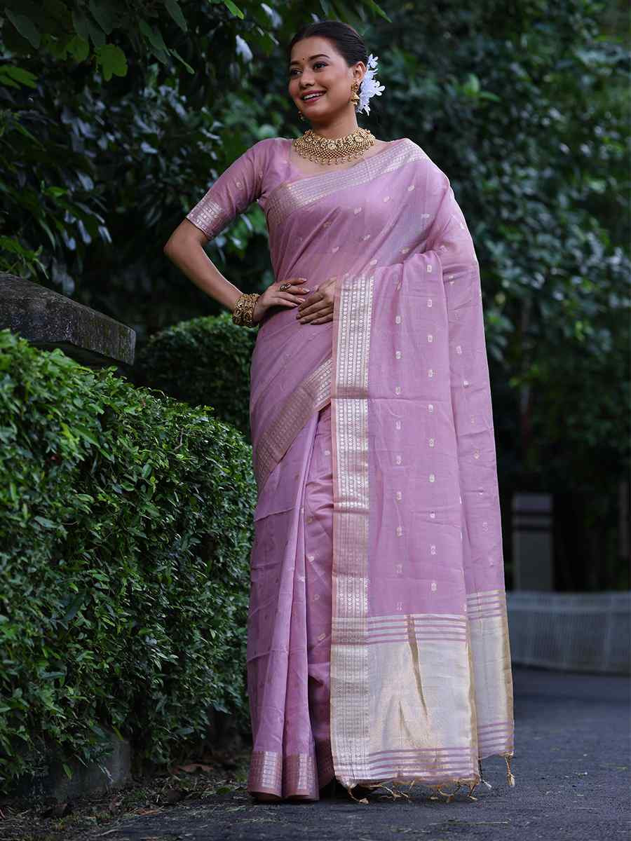 Purple Tissue Silk Handwoven Festival Wedding Heavy Border Saree