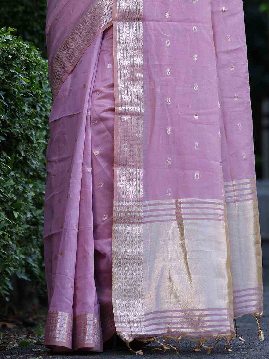 Purple Tissue Silk Handwoven Festival Wedding Heavy Border Saree