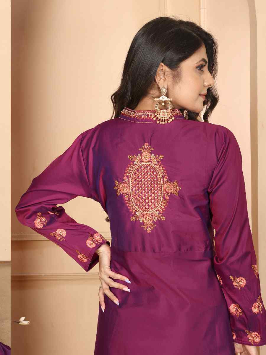 Purple Triva Silk Embroidered Festival Casual Gown Women Wear