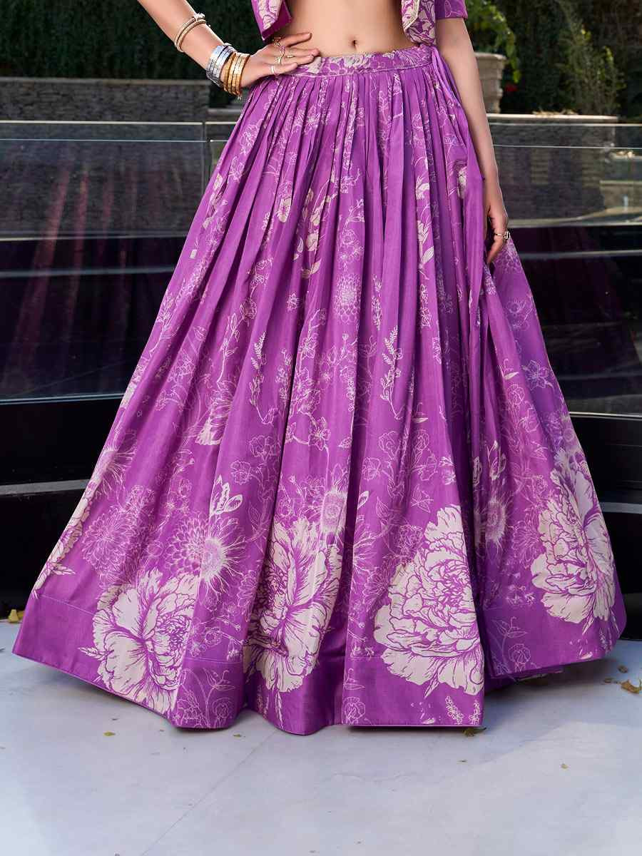 Purple Tussar Silk Embroidered Festival Wedding Jacket Lehenga Choli