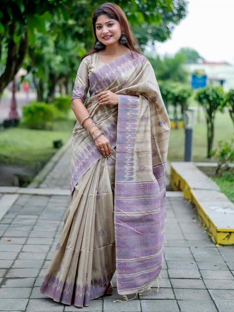 Purple Tussar Silk Handwoven Casual Festival Classic Style Saree