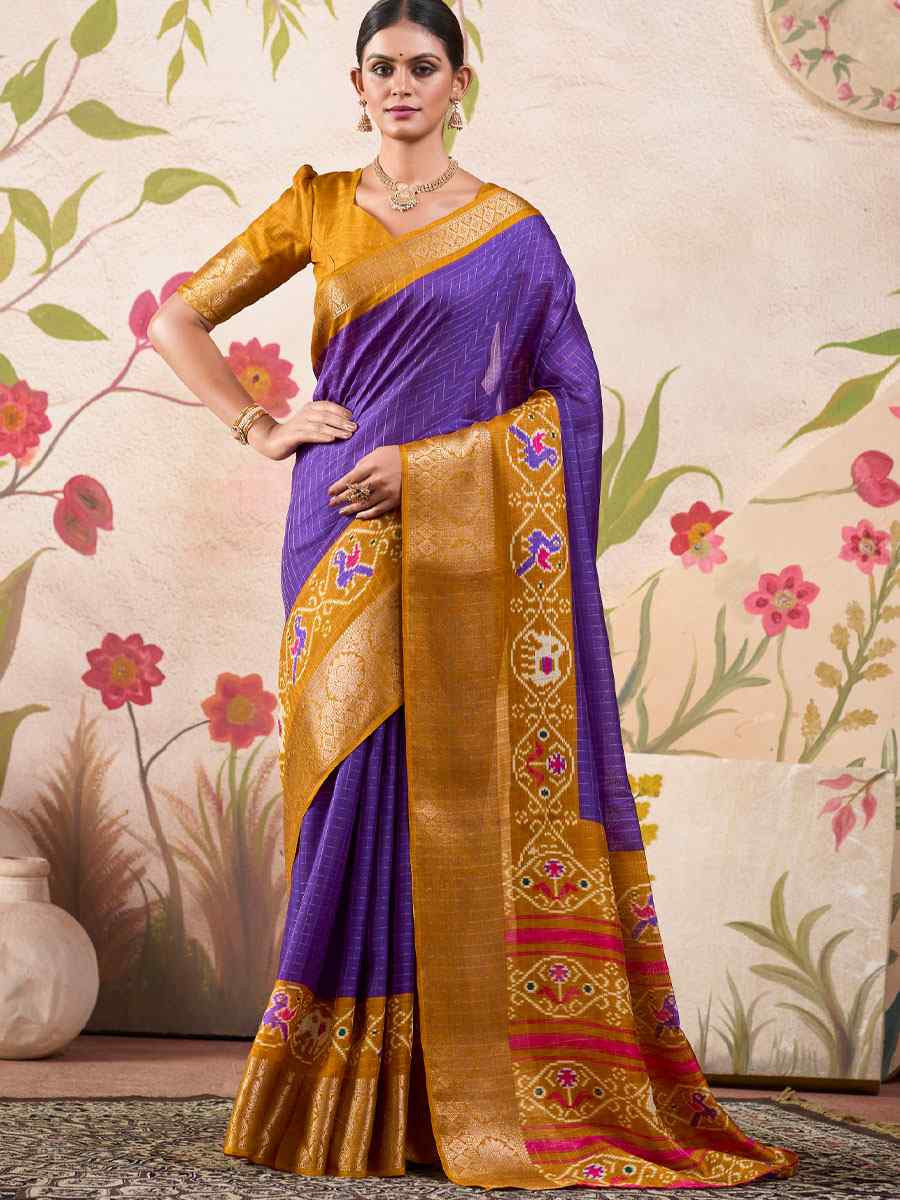 Purple Tussar Silk Handwoven Festival Wedding Fancy Heavy Border Saree
