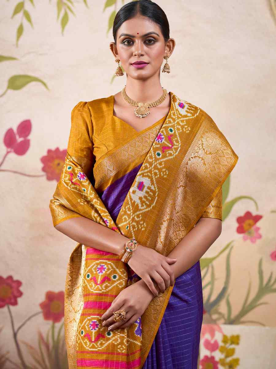 Purple Tussar Silk Handwoven Festival Wedding Fancy Heavy Border Saree