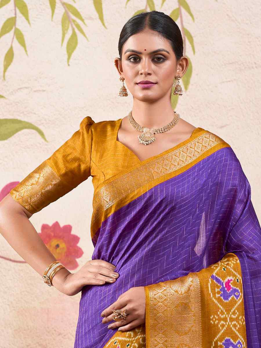 Purple Tussar Silk Handwoven Festival Wedding Fancy Heavy Border Saree