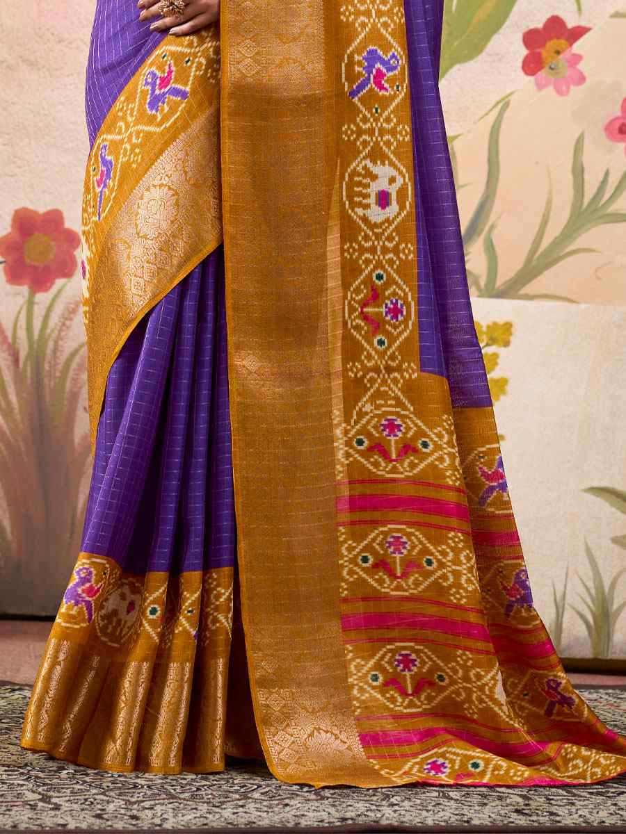 Purple Tussar Silk Handwoven Festival Wedding Fancy Heavy Border Saree