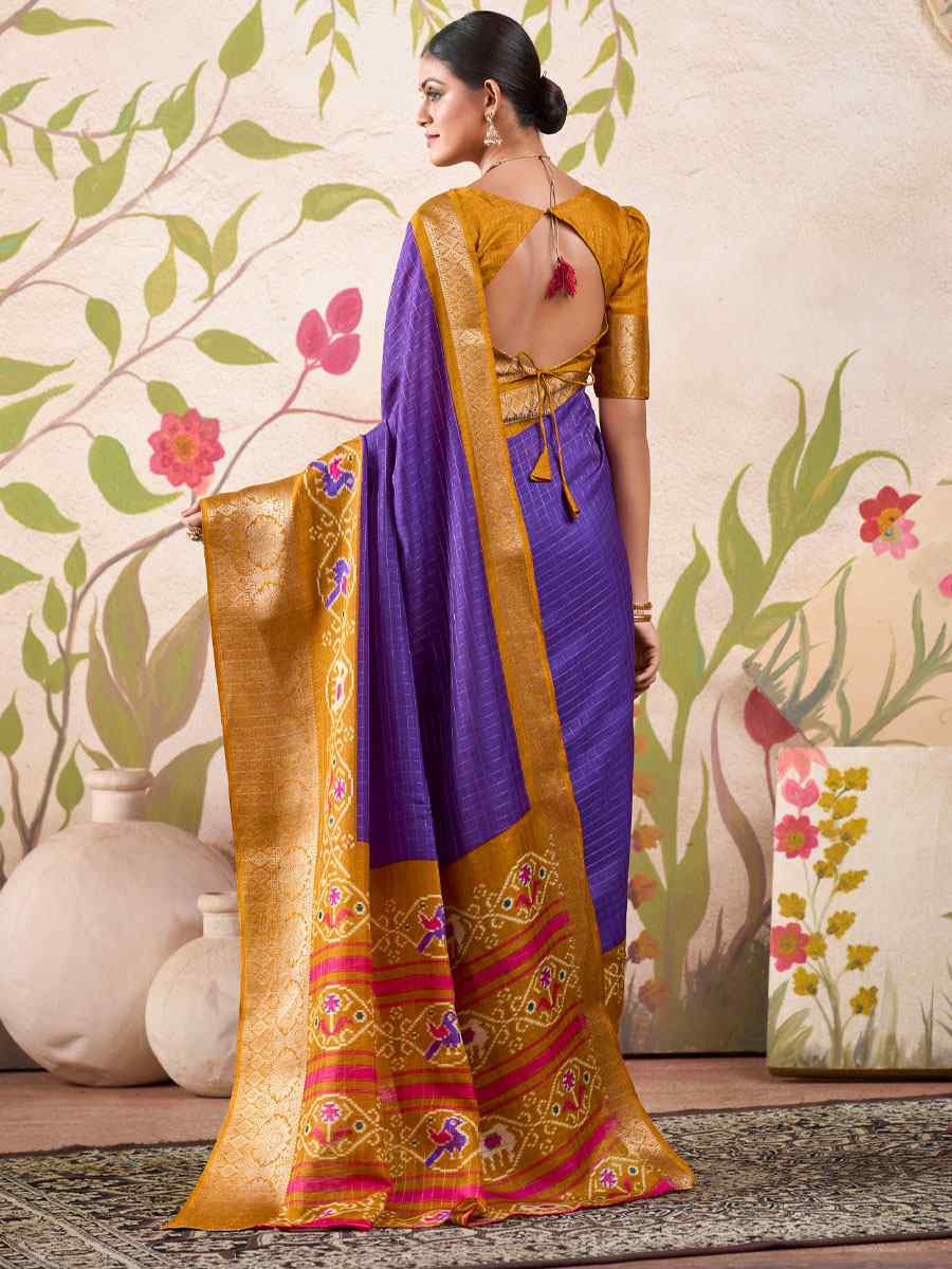 Purple Tussar Silk Handwoven Festival Wedding Fancy Heavy Border Saree