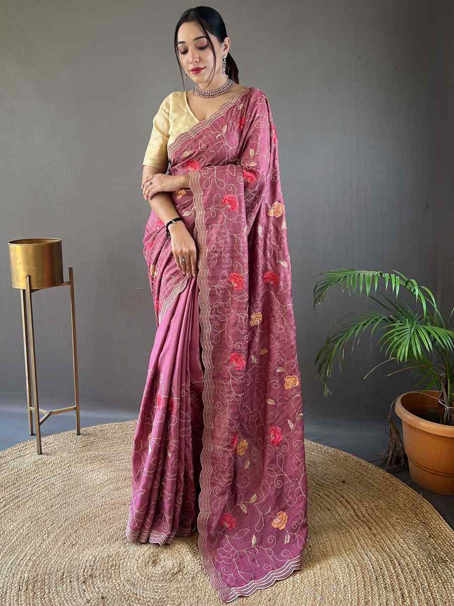 Purple Tussar Silk Handwoven Wedding Festival Heavy Border Saree