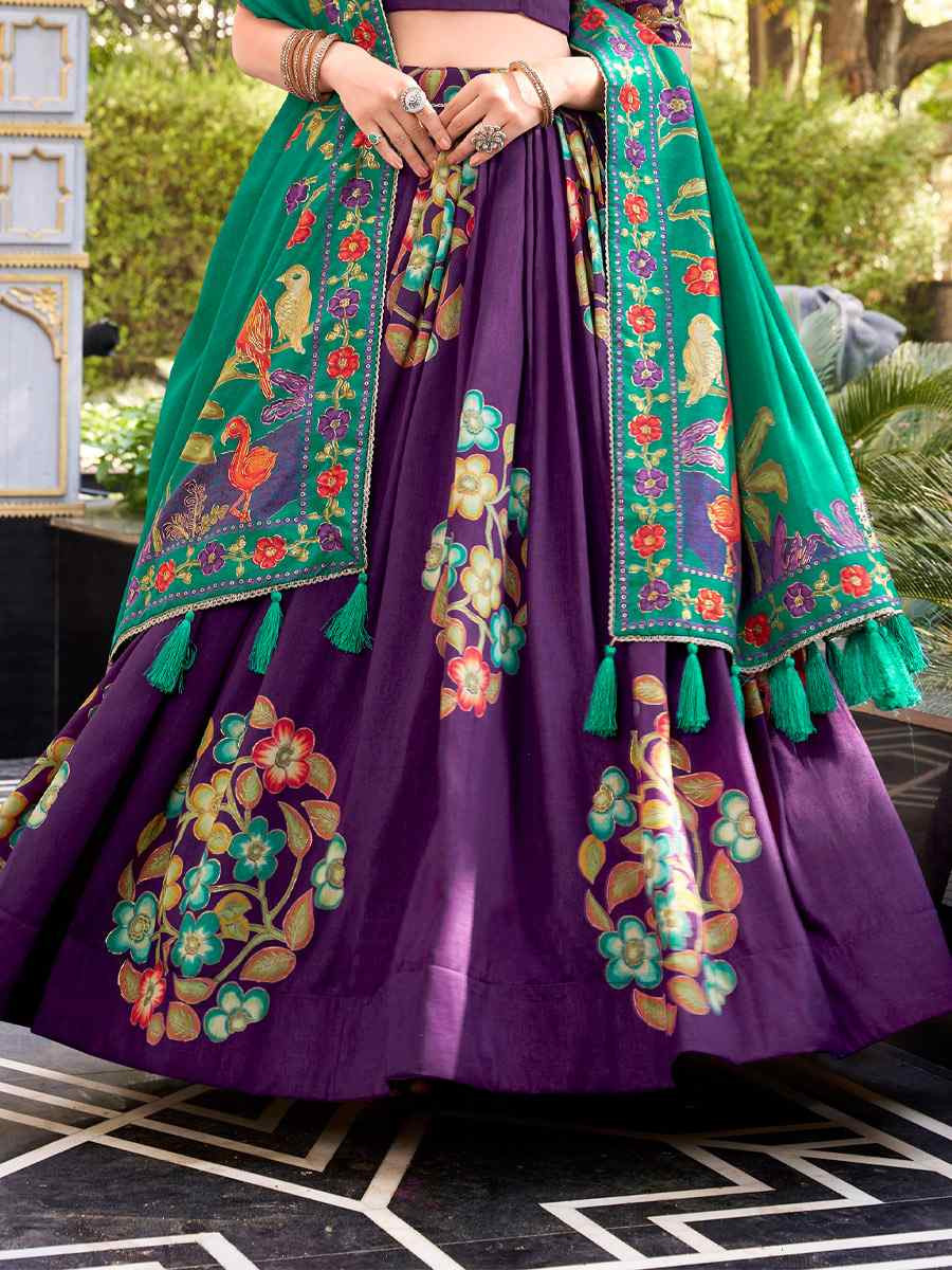 Purple Tussar Silk Printed And Foil Work Festival Traditional Lehenga Choli
