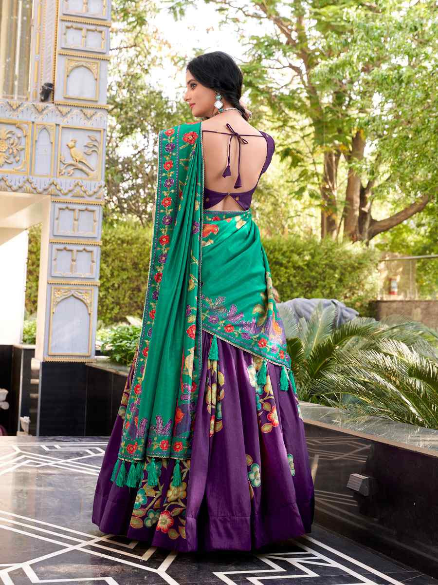 Purple Tussar Silk Printed And Foil Work Festival Traditional Lehenga Choli
