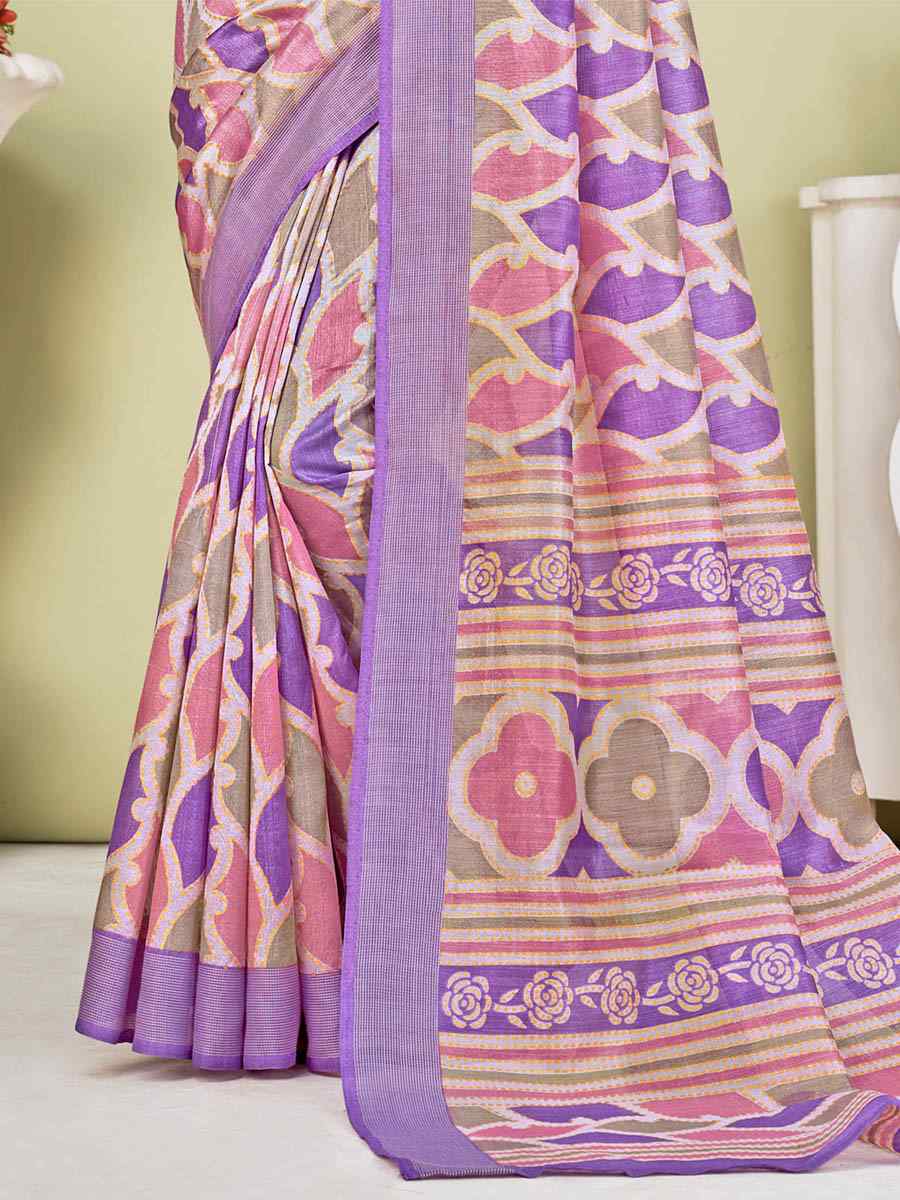 Purple Tussar Silk Printed Casual Festival Contemporary Saree