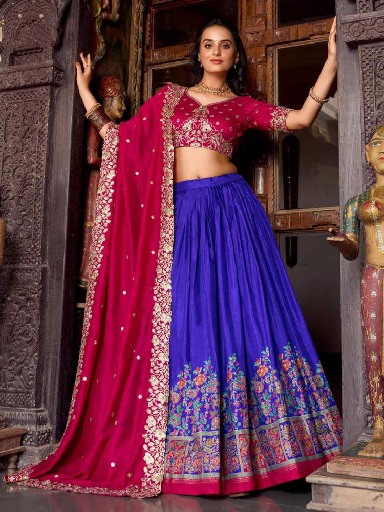 Purple Tussar Silk Printed Party Reception Wedding Lehenga Choli