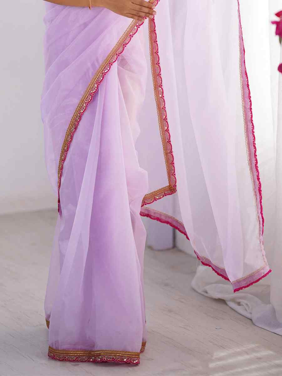 Purple Twill Net Printed Festival Wedding Fancy Heavy Border Saree