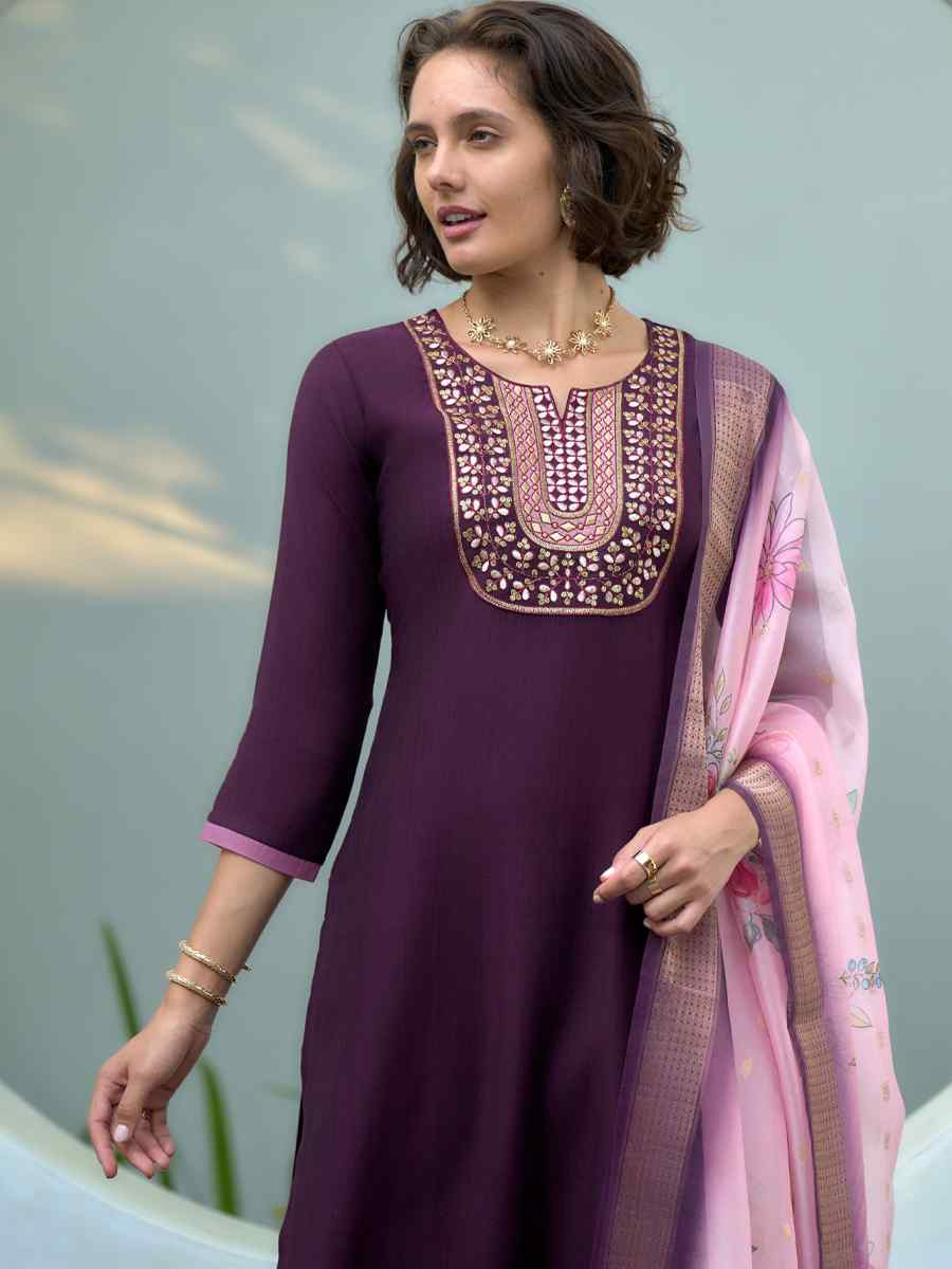 Purple Vatican Silk Embroidered Party Wedding Ready Pant Salwar Kameez